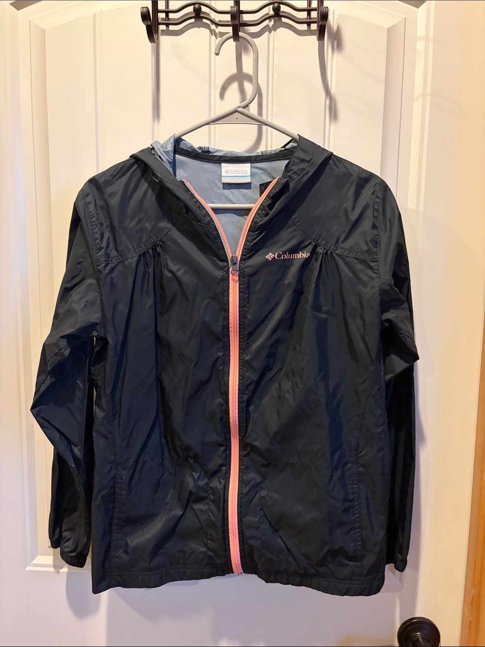 Columbia Black Windbreaker with Pink Trim